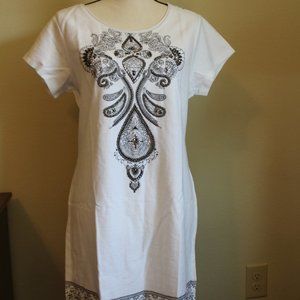 New with Tags and In Bag White and Black Beaded Sundress in Size M Short Sleeve